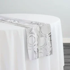 Orbit (Metallic Print) Table Runner in White and Silver
