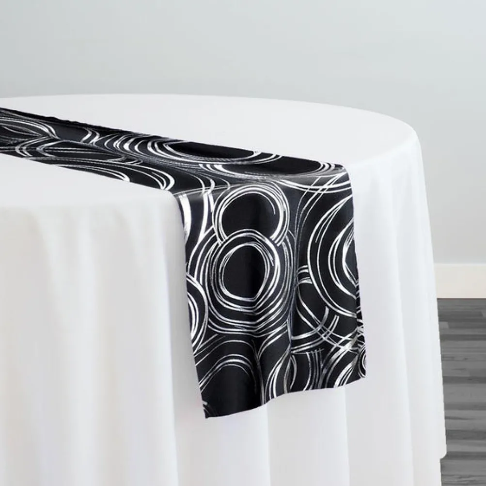 Orbit (Metallic Print) Table Runner in Black and Silver