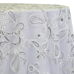 Paisley Floret Sequins Table Linen in White