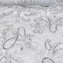 Paisley Floret Sequins Table Linen in White