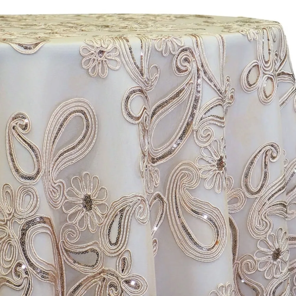 Paisley Floret Sequins Table Linen in Champagne