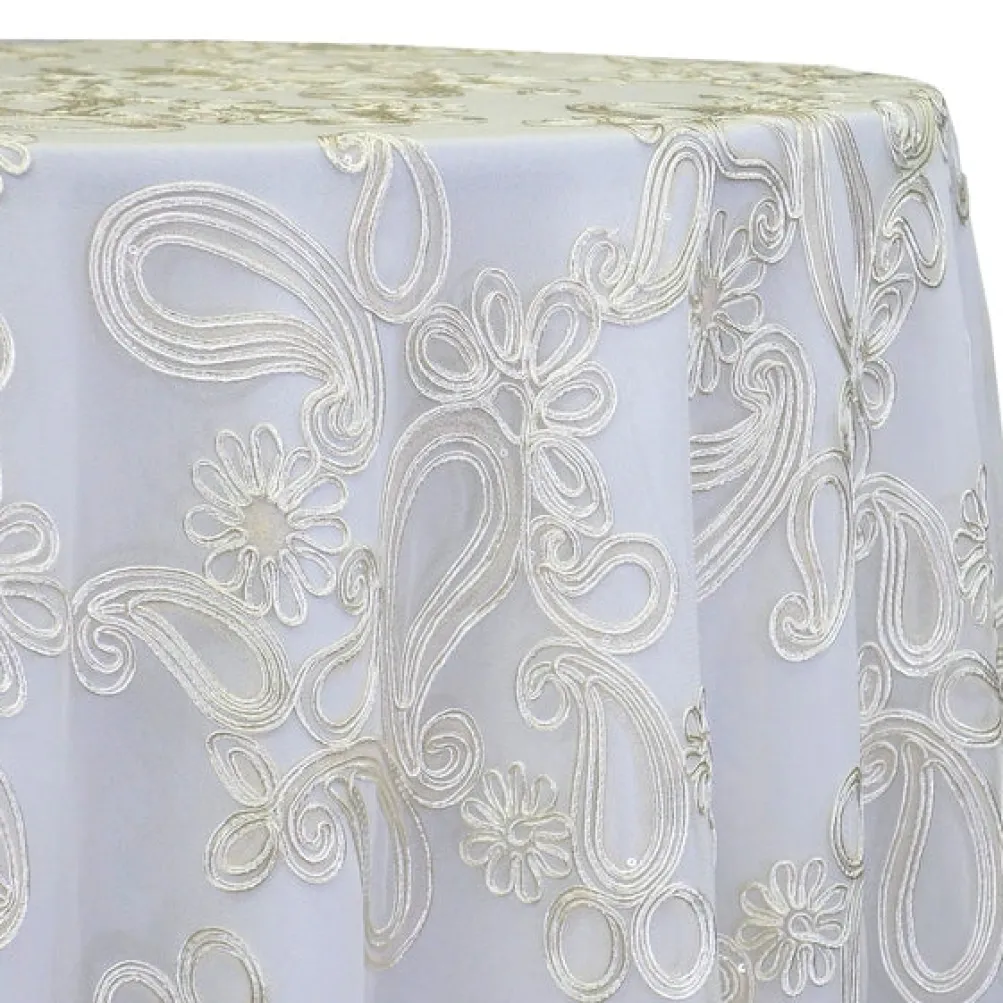 Paisley Floret Sequins Table Linen in Ivory