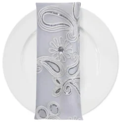 Paisley Floret Sequins (w/ Poly Lining) Table Napkin in White