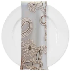 Paisley Floret Sequins (w/ Poly Lining) Table Napkin in Champagne