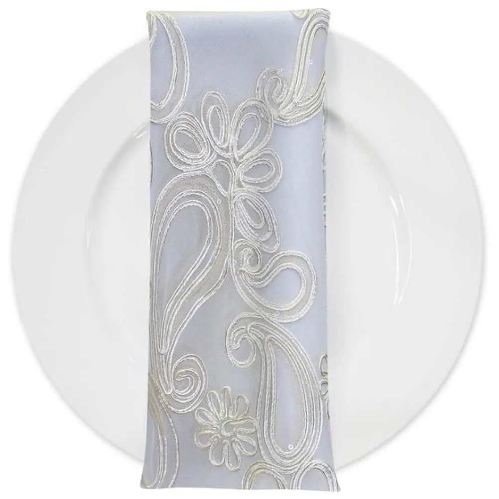 Paisley Floret Sequins (w/ Poly Lining) Table Napkin in Ivory