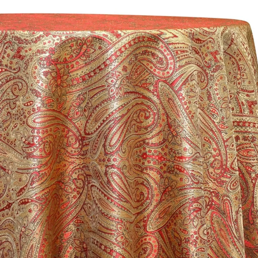 Paisley Jacquard Table Linen in Red and Gold