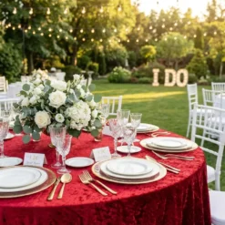 Panne (Crush) Velvet Table Linen in Red