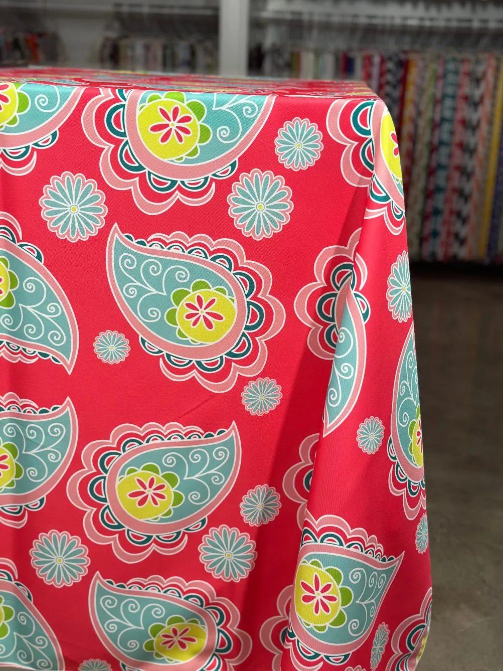 Pastel Paisley (Poly Print) Table Linen in Fuchsia