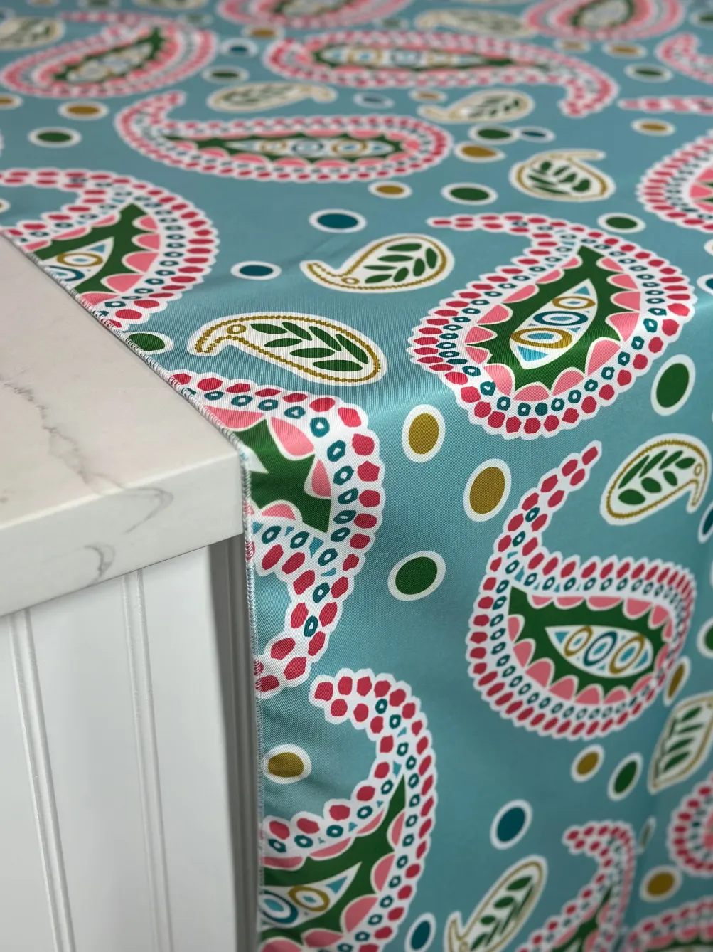 Pastel Paisley (Poly Print) Table Linen in Blue