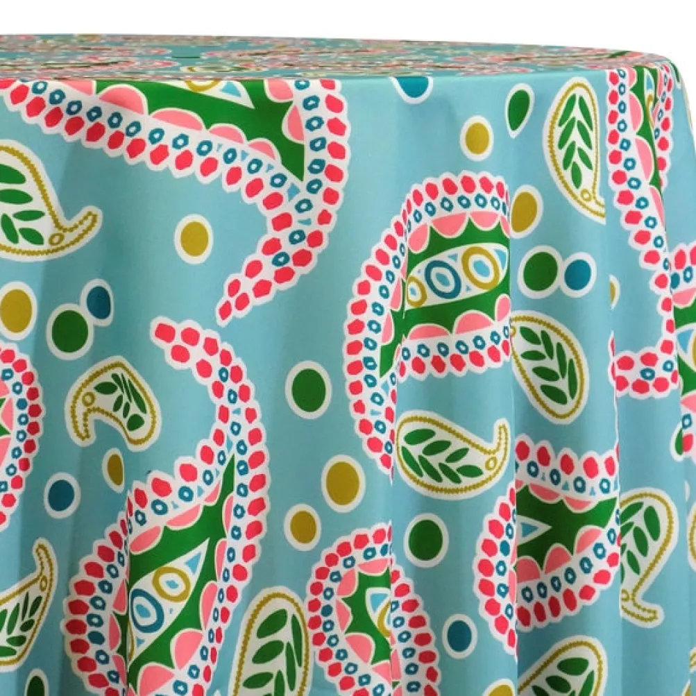 Pastel Paisley (Poly Print) Table Linen in Blue