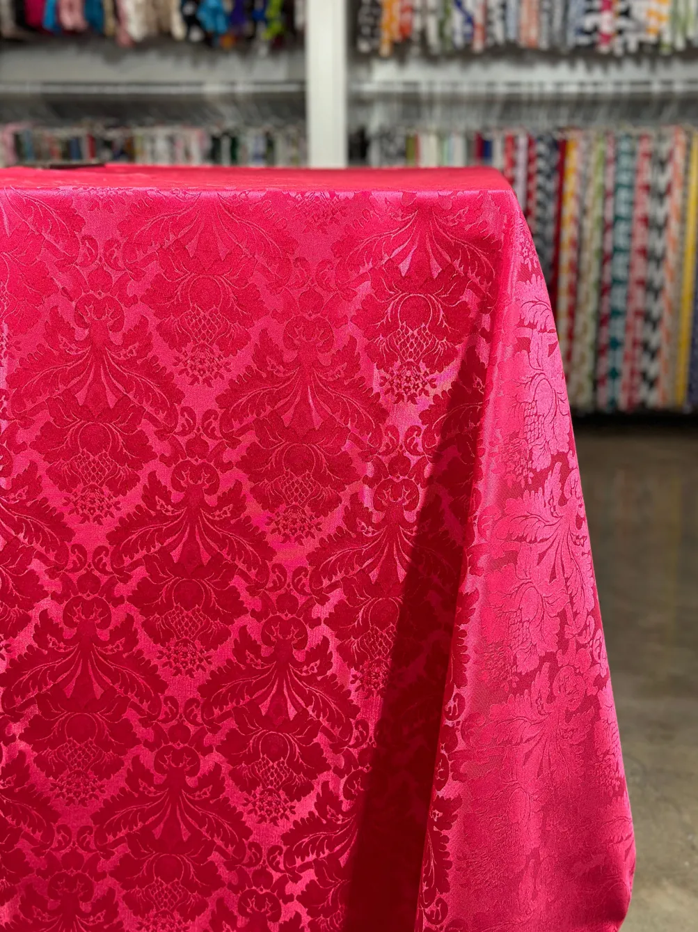 1pc - Damask Poly Table Linen 85"x85" Square - Fuchsia 1225