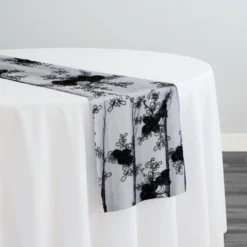 10pcs - Baby Rose Embroidery Table Runner 14"x108" - Black