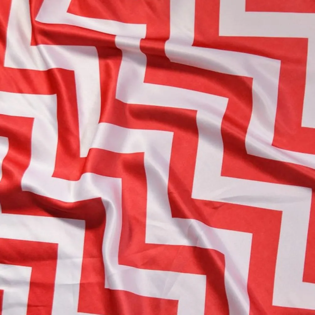 7pcs - Chevron Print (Lamour) Table Runner 14"x120" - Red and White