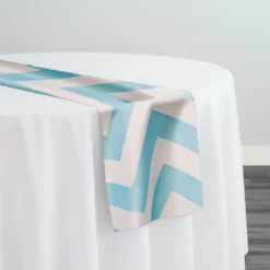 8pcs - Chevron Print (Lamour) Table Runner 14"x108" - Turquoise and White