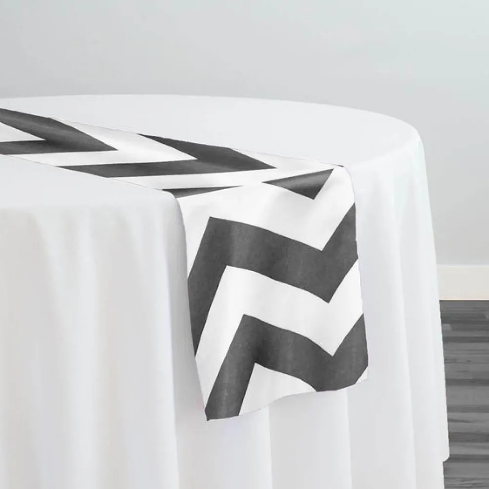 10pcs - Chevron Print (Lamour) Table Runner 14"x108" - Charcoal and White