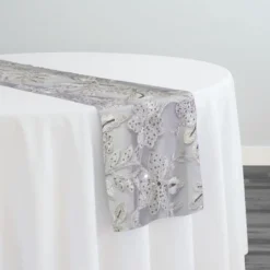 10pcs - Claire Lace Table Runner 14"x108" - Silver and White