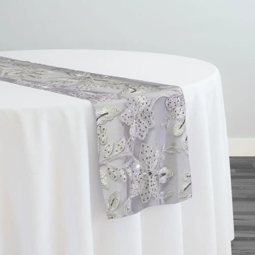10pcs - Claire Lace Table Runner 14"x108" - Silver and White