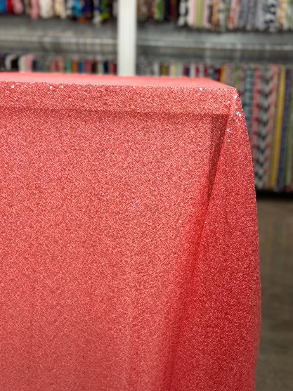 3pcs - Glitz Sequins Table Linen 120" Round - Coral