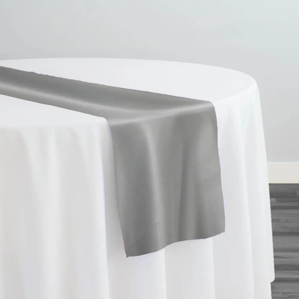 10pcs - Lamour (Dull) Satin Table Runner 14"x108" - Silver 1301