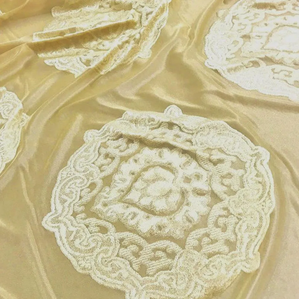 3pcs - Medallion Jacquard Sheer Table Linen 108"x156" Banquet - Gold