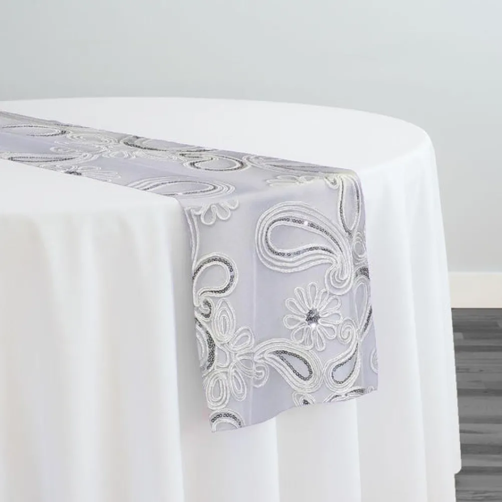 10pcs - Paisley Floret Sequins Table Runner 14"x120" - White