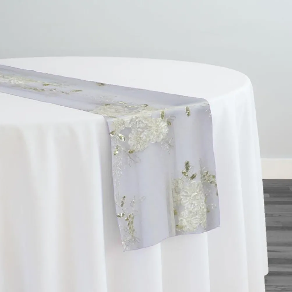 10pcs - Ribbon Mesh Lace Table Runner 14"x108" - Ivory