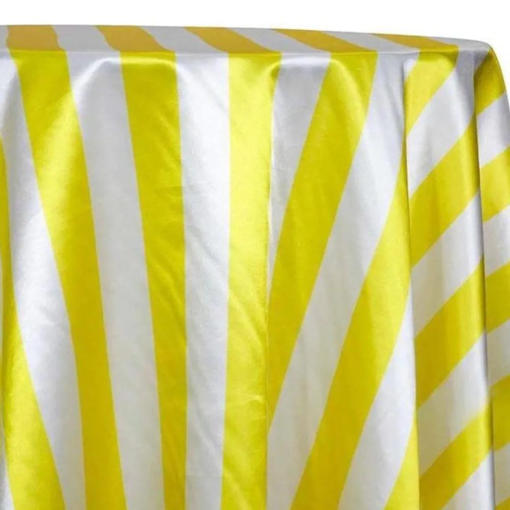 5pcs - 2" Satin Stripe Table Linen 132" Round - White and Yellow