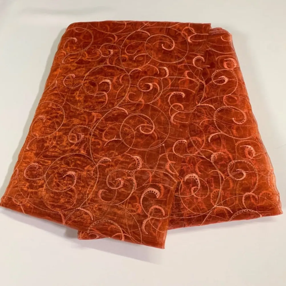 10pcs - Swirl Embroidery Sheer - 72"x72" Square - Orange