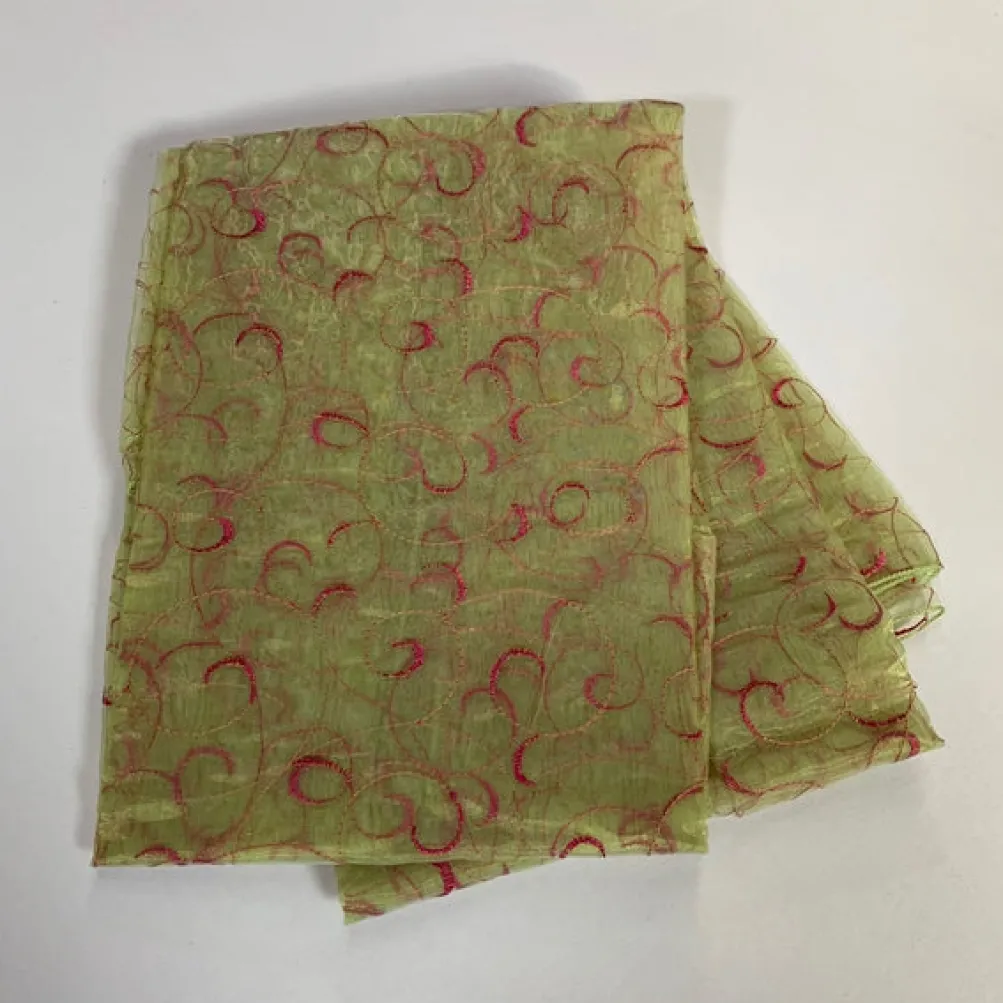 10pcs - Swirl Embroidery Sheer - 72"x72" Square - Fuchsia on Sage