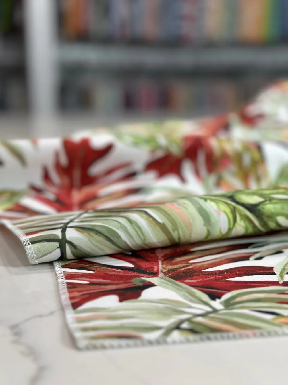 2pcs - Tropical Print (Dupioni) Table Linen in Red (90"x90" Square)