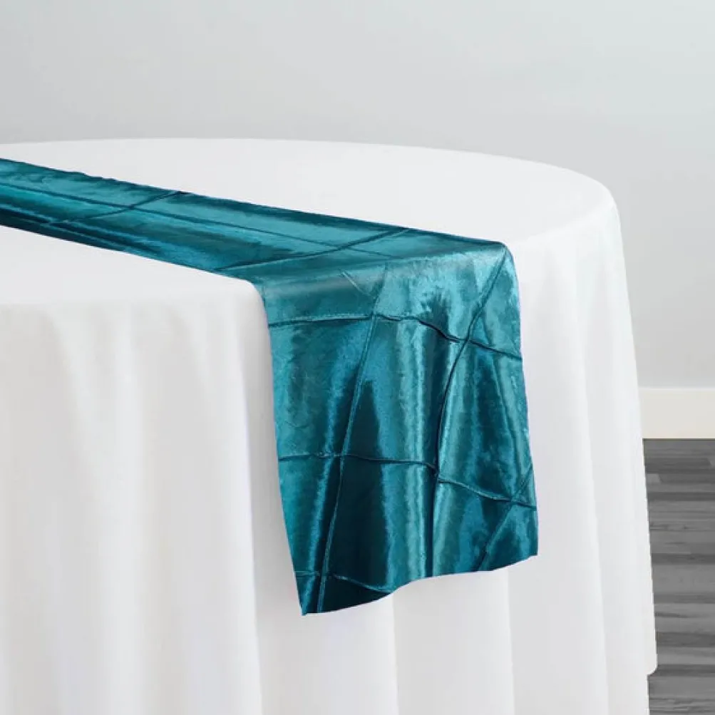 4" Pintuck Taffeta Table Runner in Teal 033