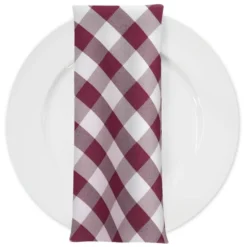 Polyester Checker (Gingham) Table Napkin in Burgundy