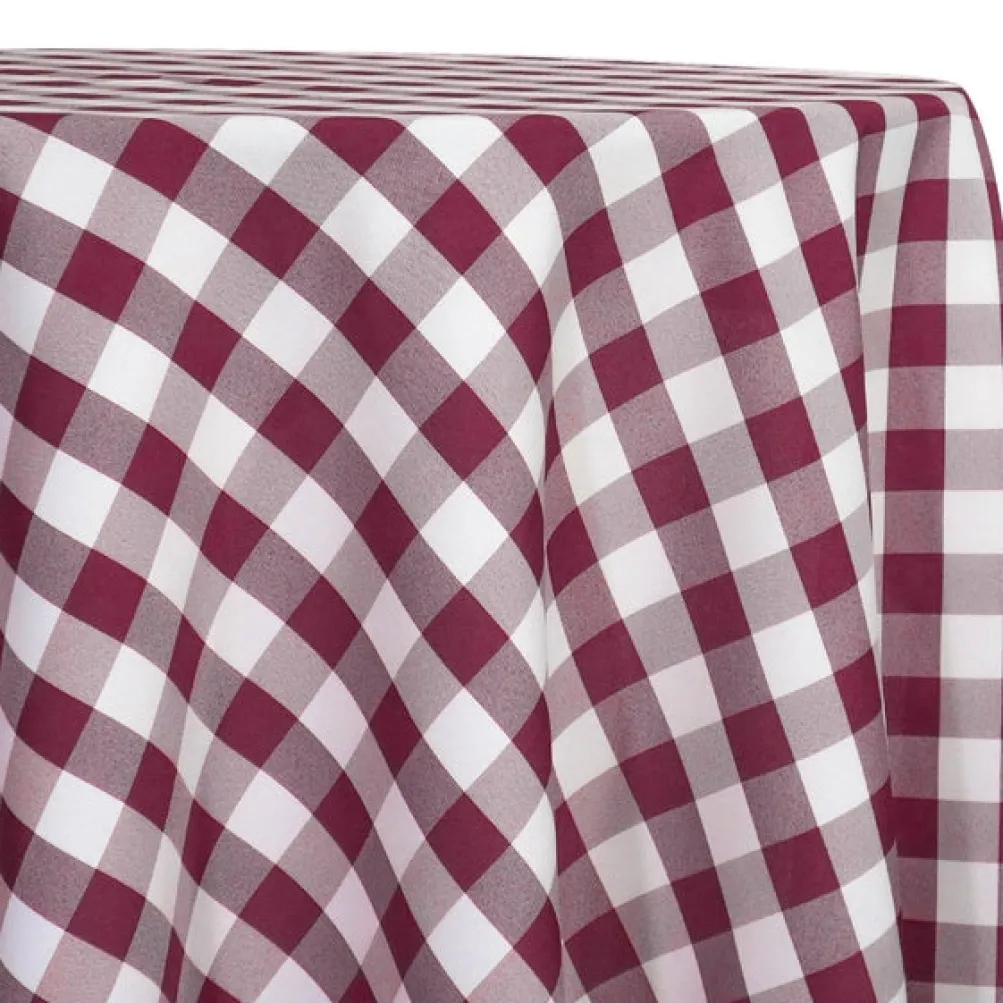 Polyester Checker (Gingham) Table Linen in Burgundy