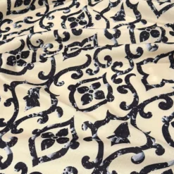 Portofino (Slub Print) Table Linen in Black / Taupe