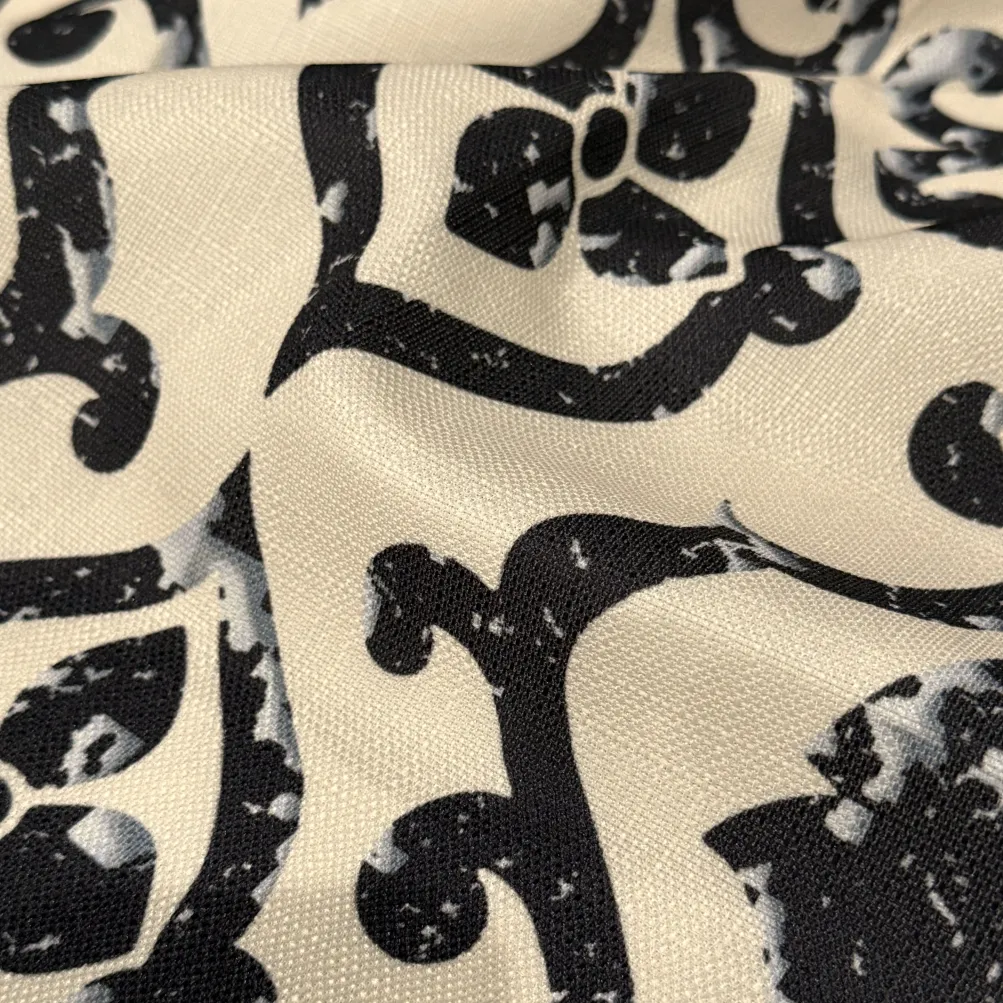 Portofino (Slub Print) Table Linen in Black / Taupe