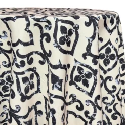 Portofino (Slub Print) Table Linen in Black / Taupe