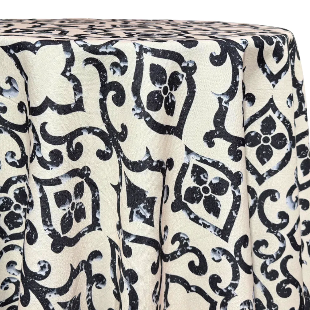 Portofino (Slub Print) Table Linen in Black / Taupe