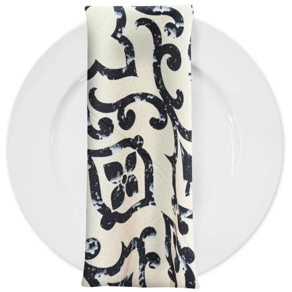 Portofino (Slub Print) Table Napkin in Black / Taupe