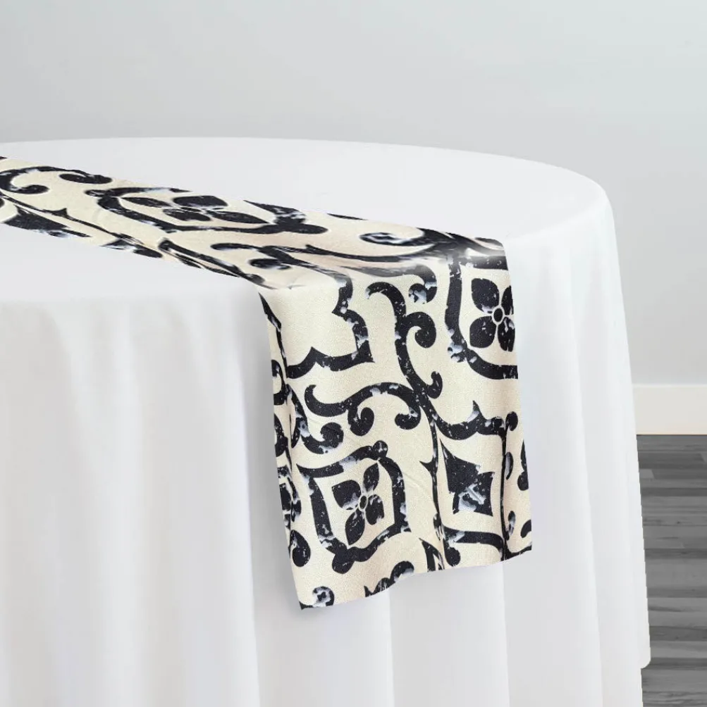 Portofino (Slub Print) Table Runner in Black / Taupe