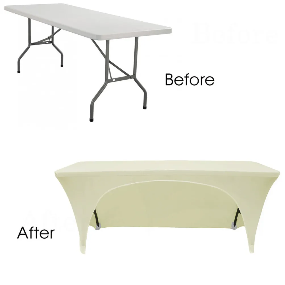 Premium Spandex (6'x18" w/ Side Open) Banquet Table Cover in Ivory
