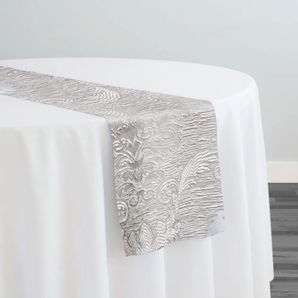 Regency Damask Sheer Table Runner in Silver