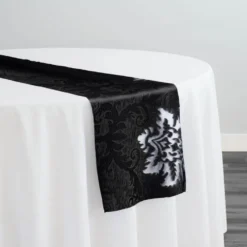 Regency Damask Sheer Table Runner in Black