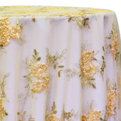 Ribbon Mesh Lace Table Linen in Gold