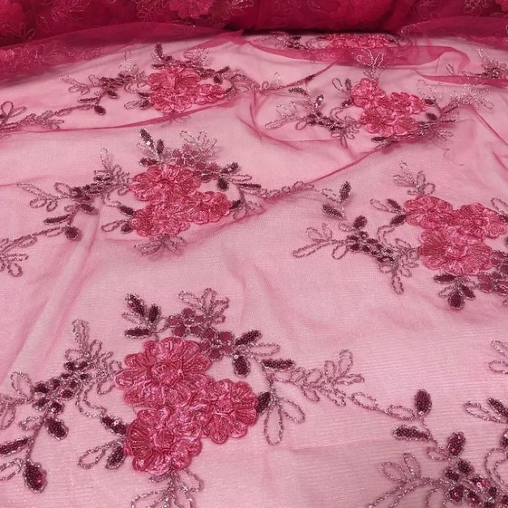 Ribbon Mesh Lace Table Linen in Fuchsia