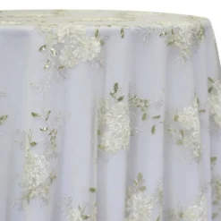 Ribbon Mesh Lace Table Linen in Ivory