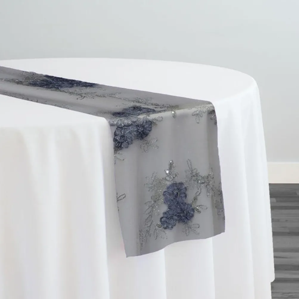 Ribbon Mesh Lace Table Runner in Silver