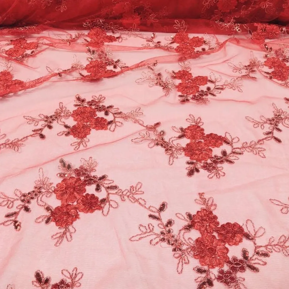 Ribbon Mesh Lace Table Runner in Red