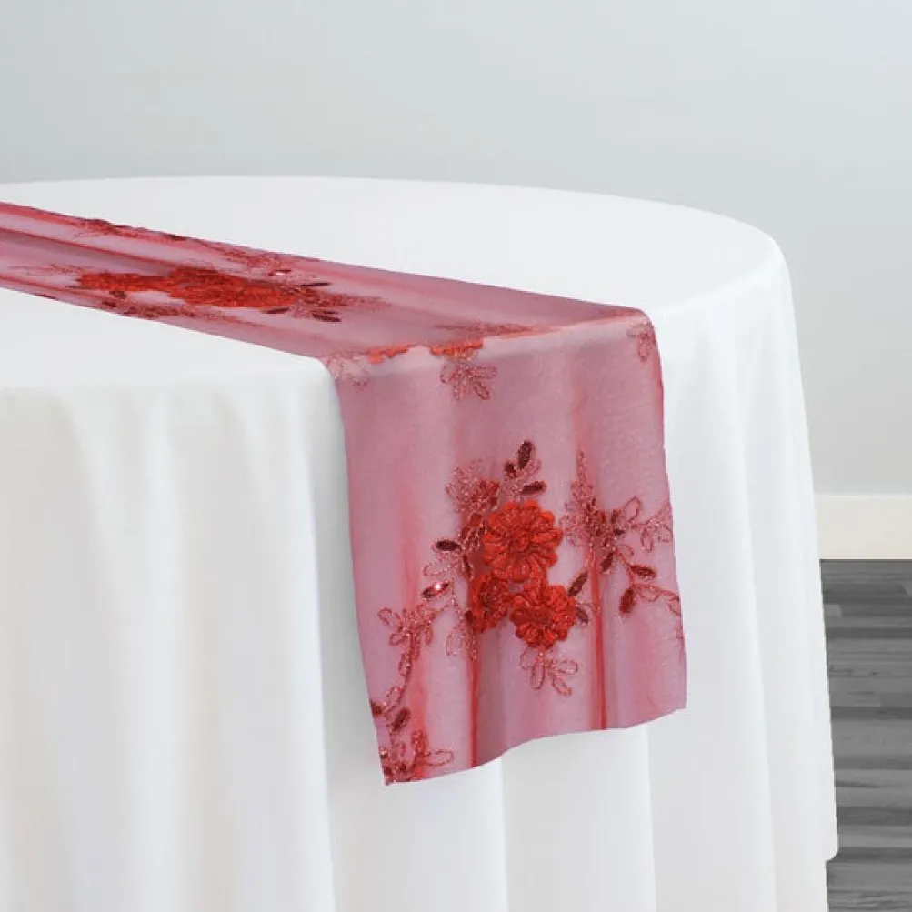 Ribbon Mesh Lace Table Runner in Red