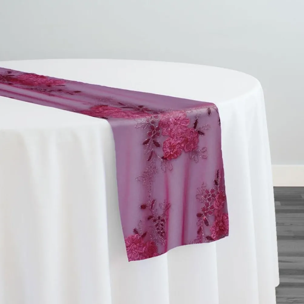 Ribbon Mesh Lace Table Runner in Fuchsia