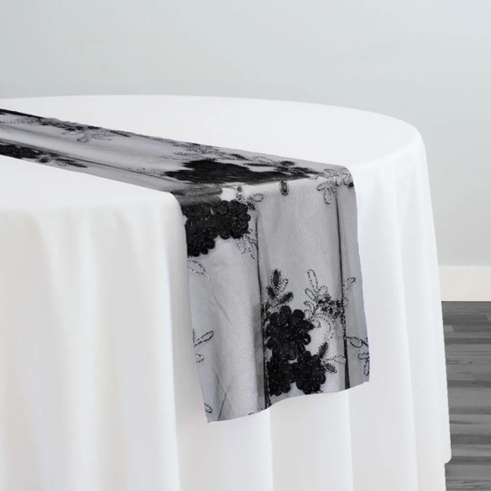 Ribbon Mesh Lace Table Runner in Black